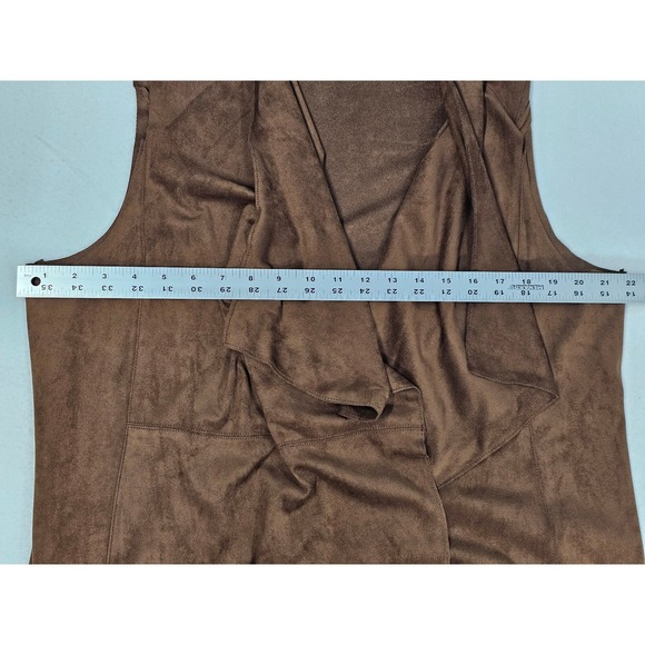 Ruby Rd. Women Brown Suede Open Front Waterfall Vest Style 41134 Size 18 - Picture 7 of 8